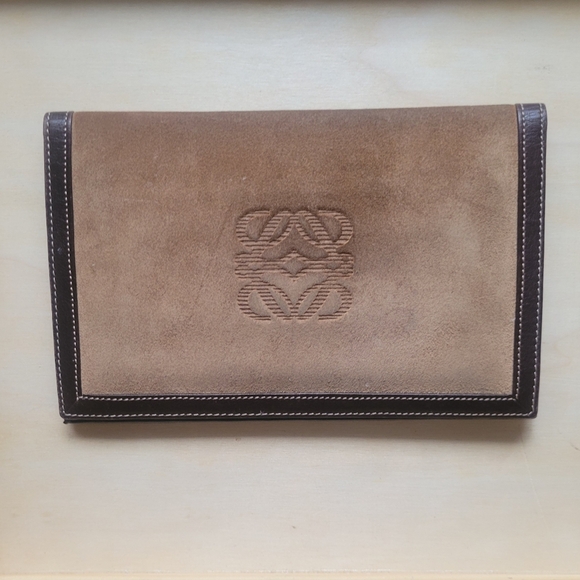 Loewe Handbags - LOEWE BIFOLD WALLET Vintage Signature Tan Suede/Leather Wallet